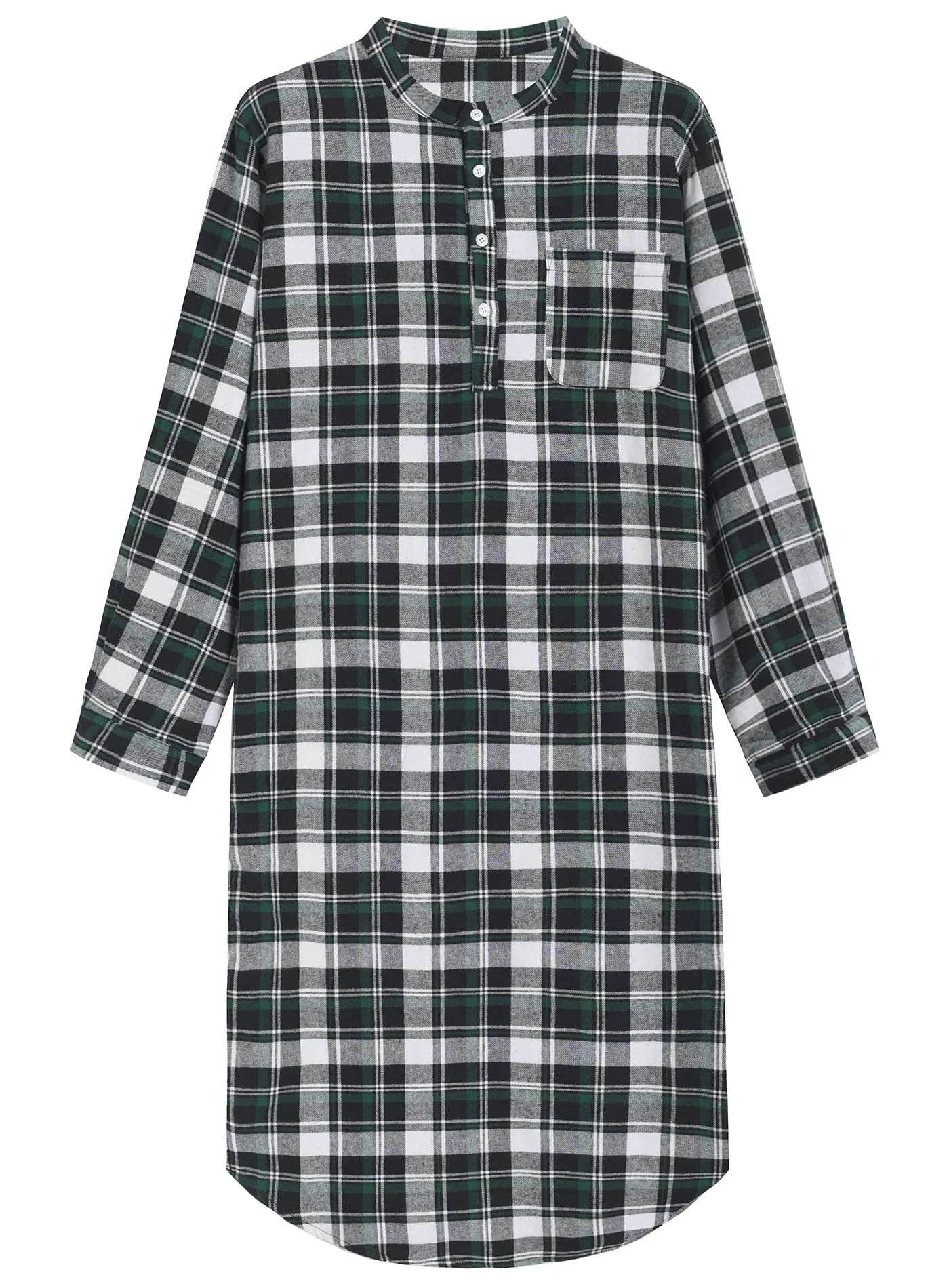 Men's Long Sleeves Cotton Flannel Nightshirt Nightgown