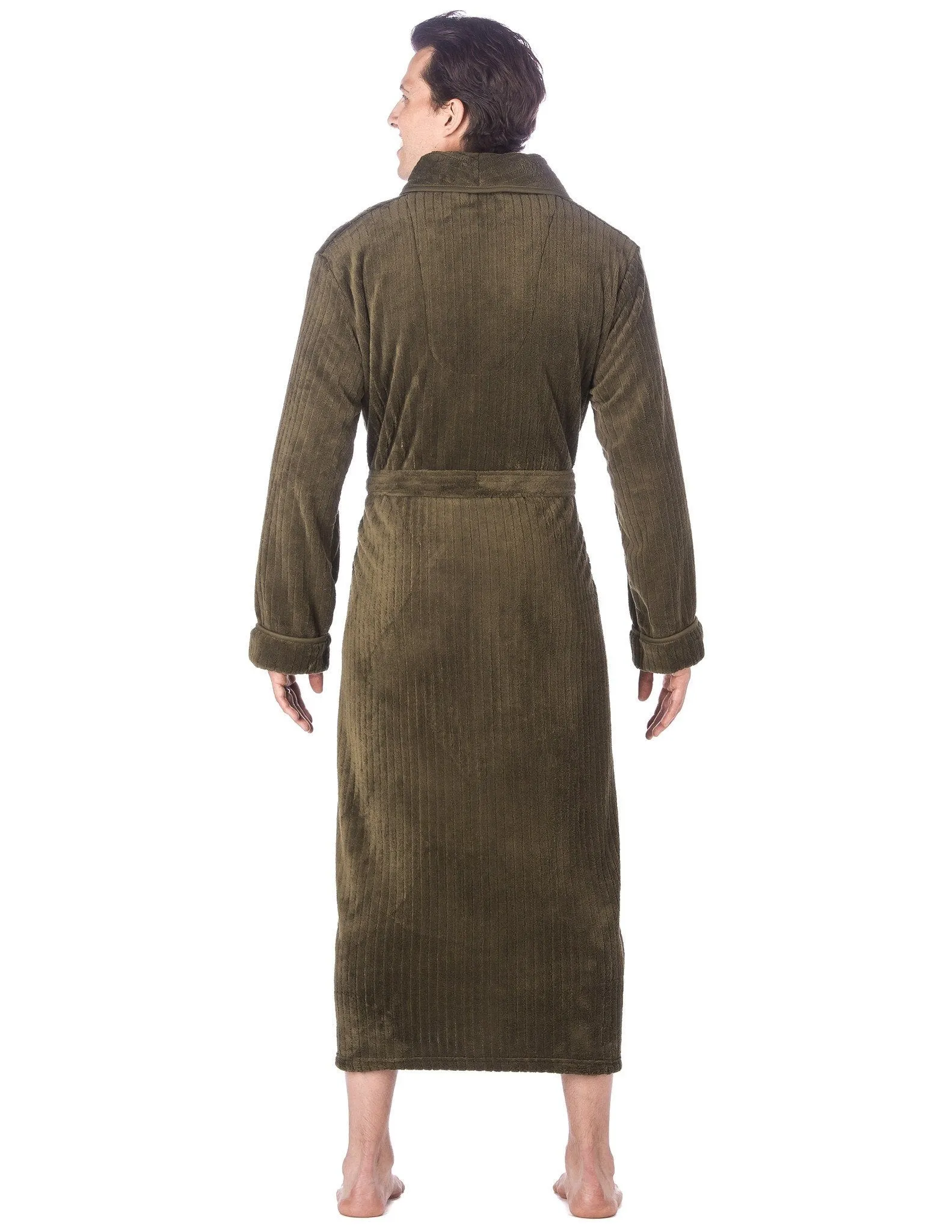 Men's Premium Coral Fleece Full Length Plush Spa/Bath Robe - Olive