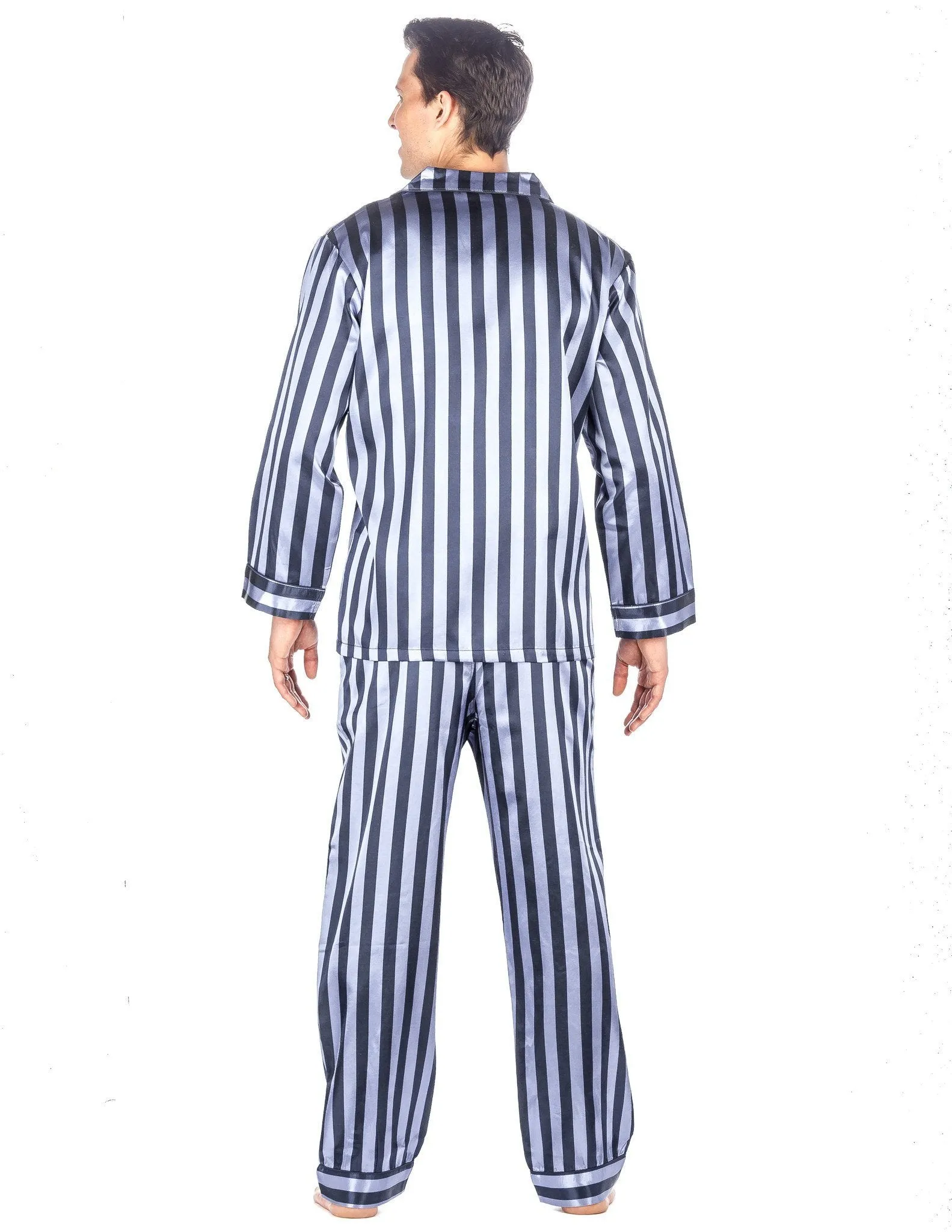 Men's Premium Satin Pajama Sleepwear Set - Denim Stripes