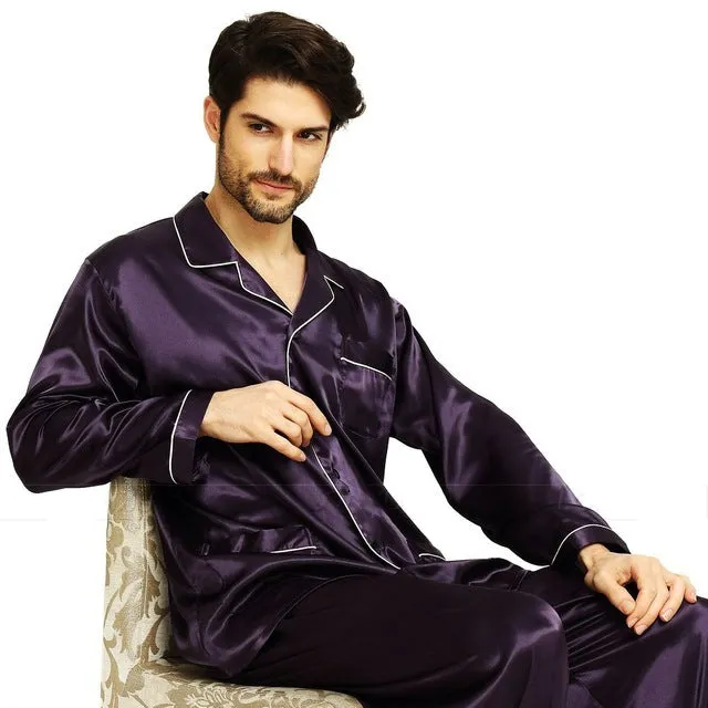 Men's silk satin pajamas suit casual wear