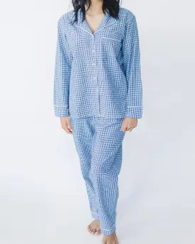 Myra Blue Houndstooth Women's Long Sleeve Shirt & Pajama Set