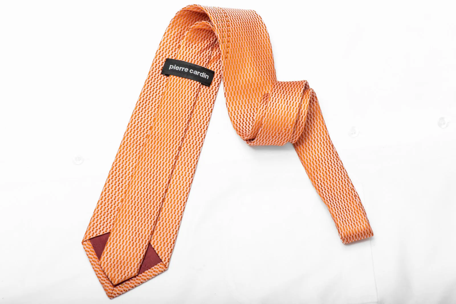 Orange Geometric On Peach Rhinestone Silk Necktie With Gold Sparkles