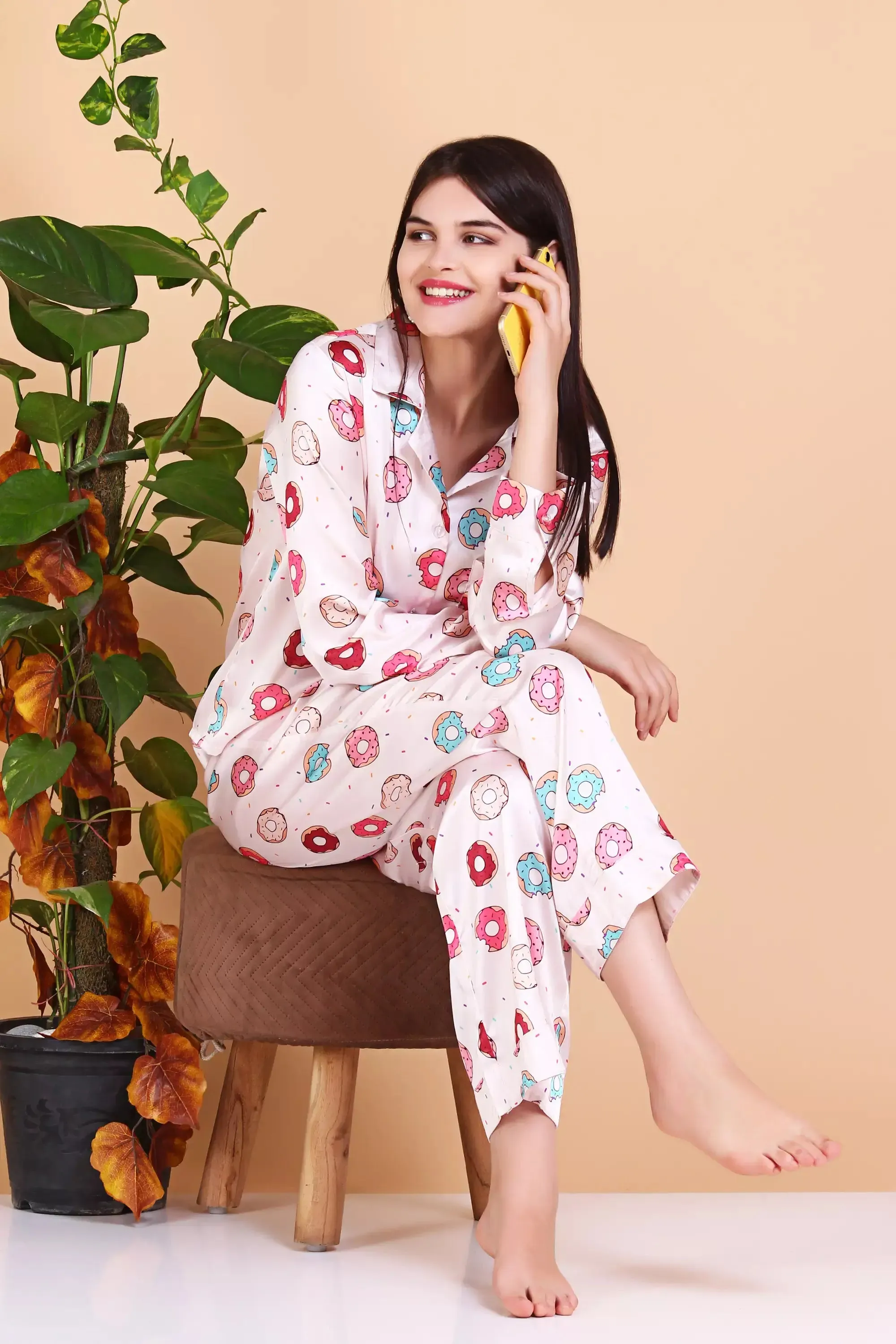 Pajamas Long Sleeve Sleepwear Casual Button Down donut Soft Pjs