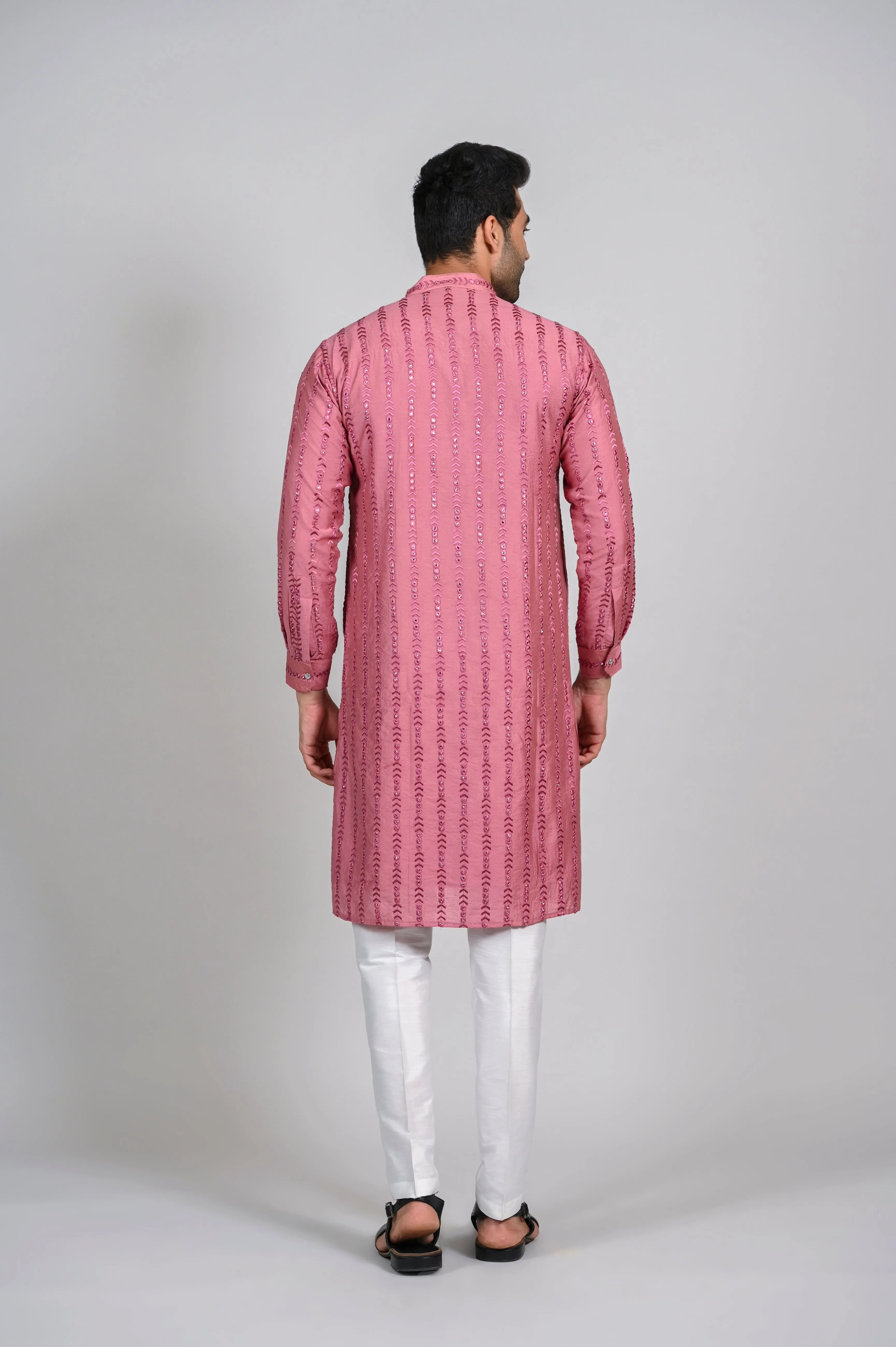 Pink Lakhnavi Kurta for Men with Pant in Silk