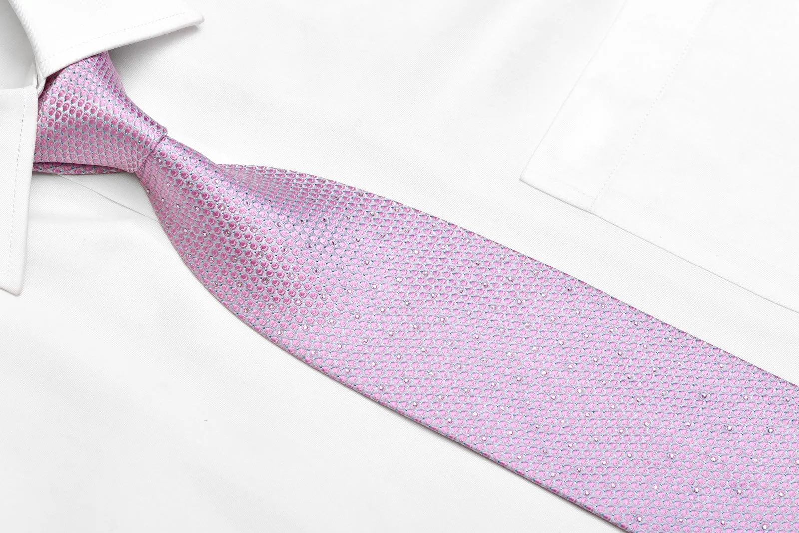 Pinkish Geometric On Mauve Rhinestone Silk Tie With Blue Sparkles