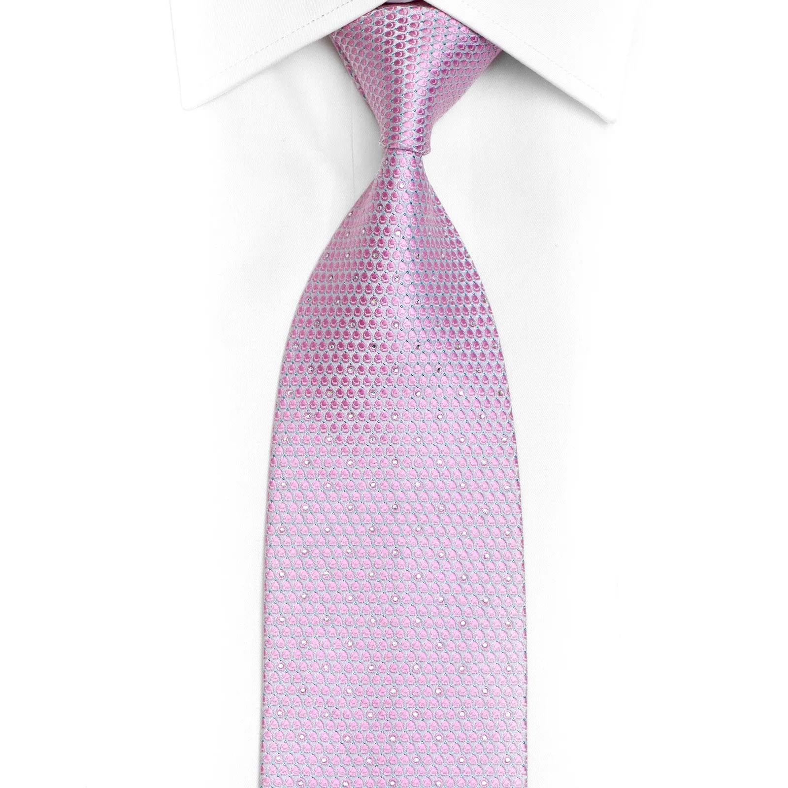 Pinkish Geometric On Mauve Rhinestone Silk Tie With Blue Sparkles