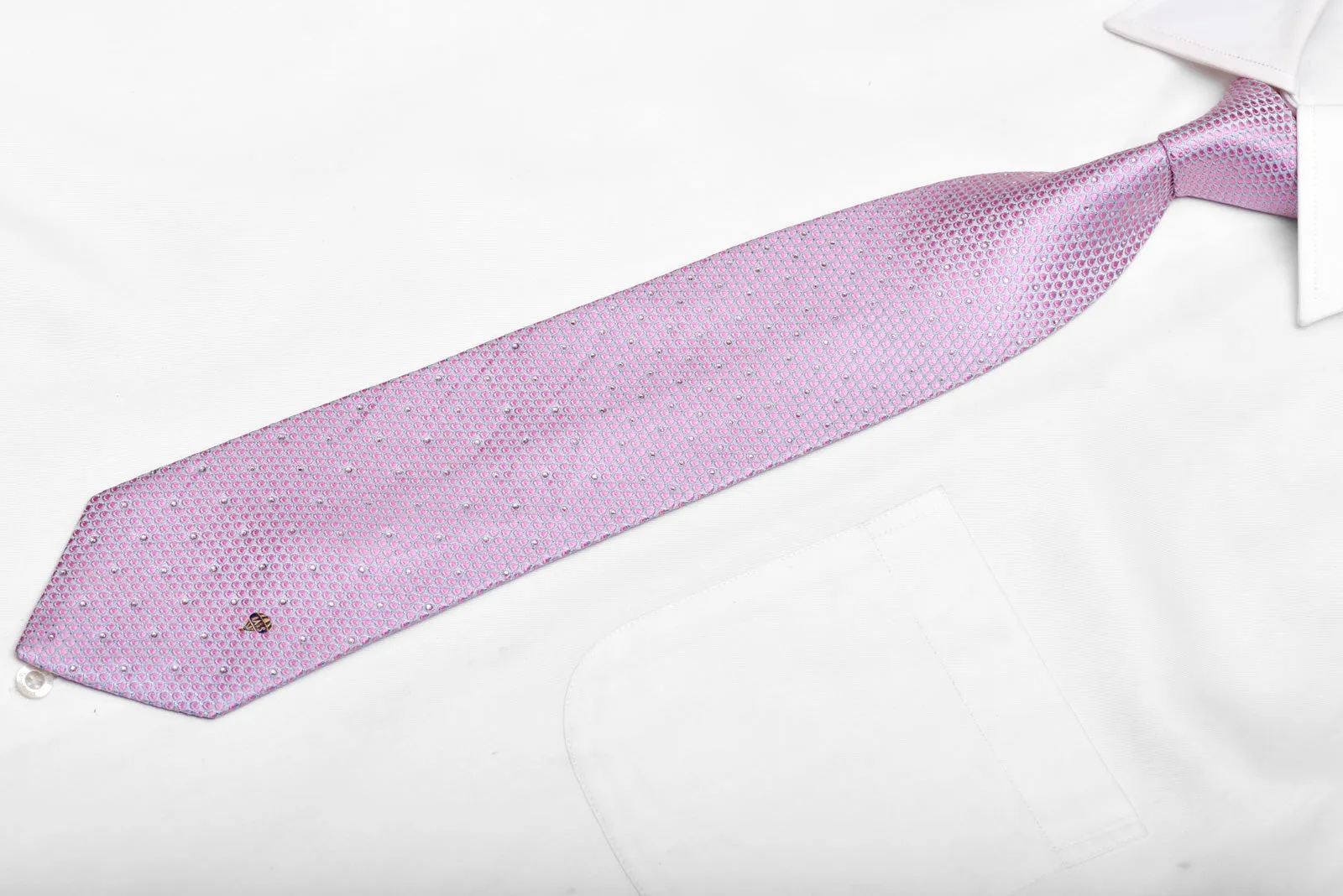 Pinkish Geometric On Mauve Rhinestone Silk Tie With Blue Sparkles