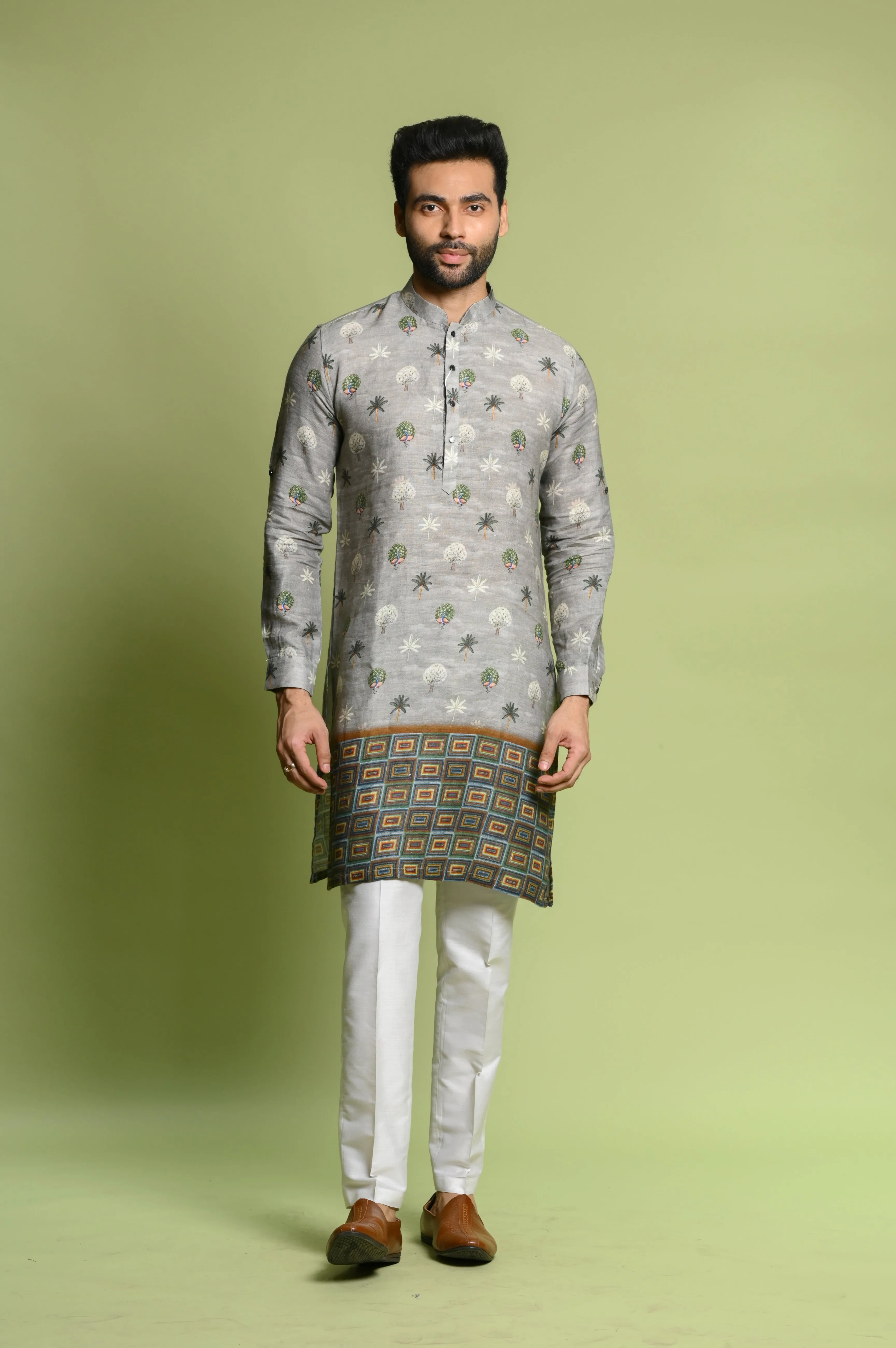 Pista Linen Kurta Top in Digital Print