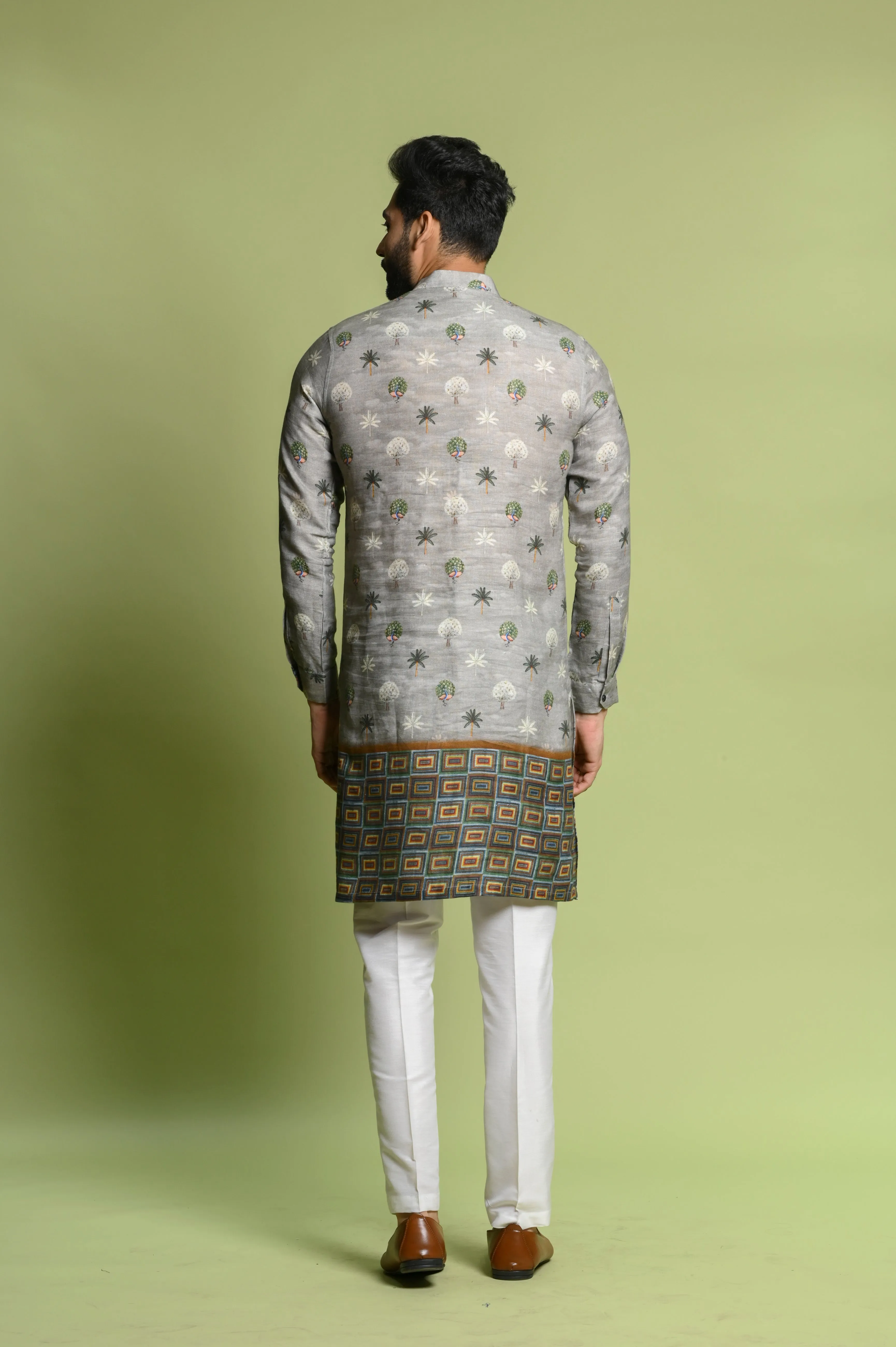 Pista Linen Kurta Top in Digital Print