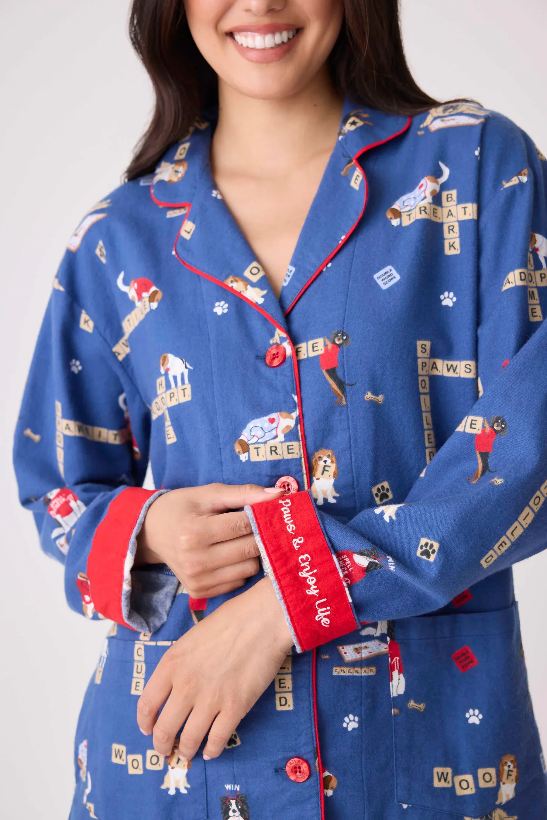 PJ Salvage Love Leo Dog Rescue Cozy Flannel 3 Piece Pajama Set - Dark Denim