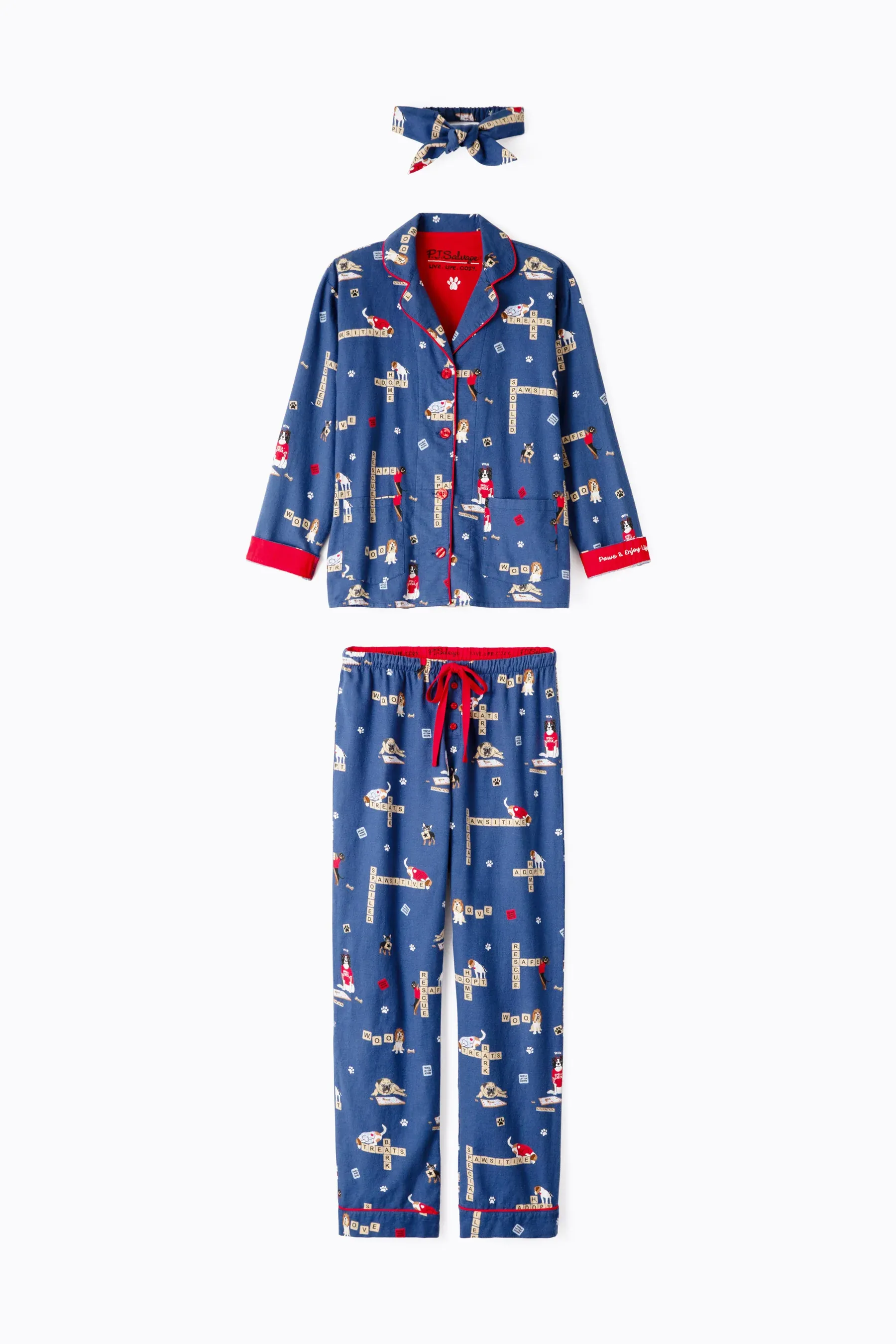 PJ Salvage Love Leo Dog Rescue Cozy Flannel 3 Piece Pajama Set - Dark Denim