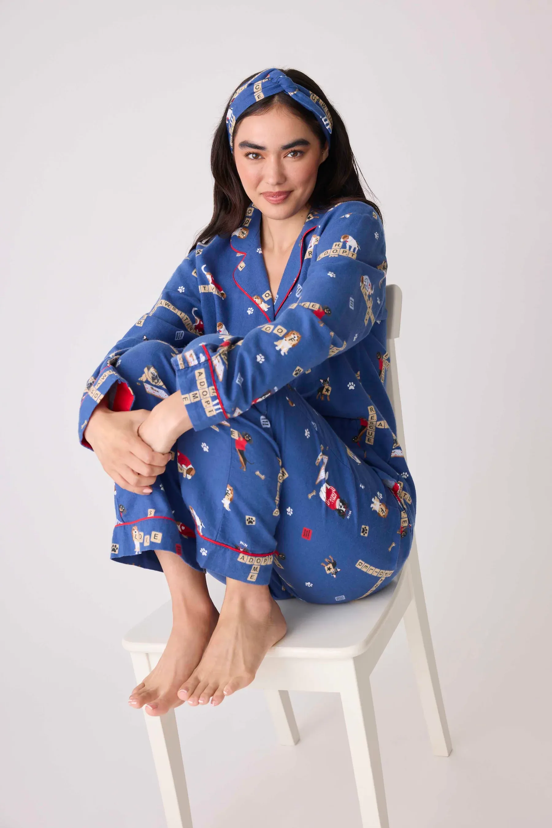 PJ Salvage Love Leo Dog Rescue Cozy Flannel 3 Piece Pajama Set - Dark Denim