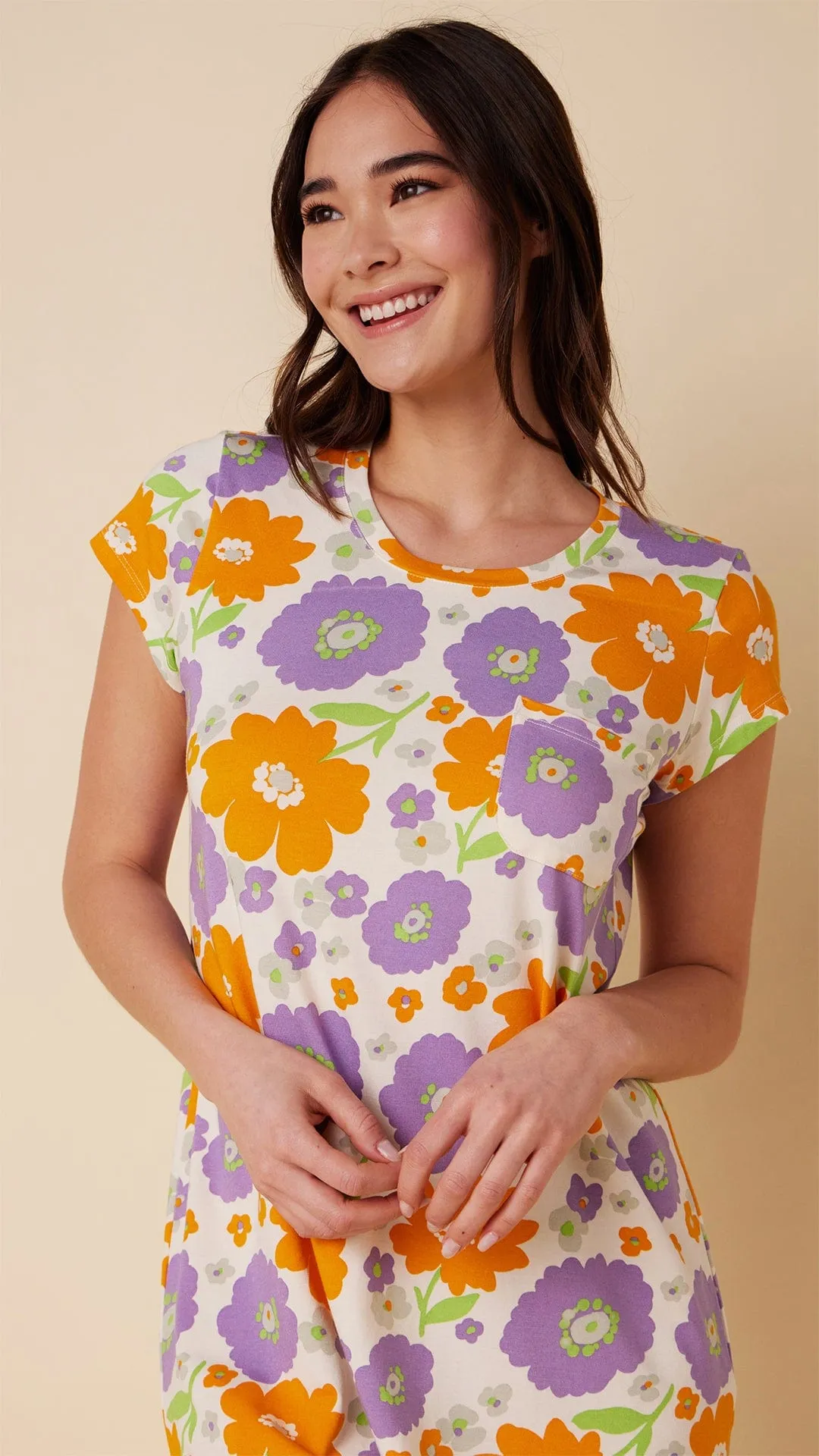 Popping Pansies Pima Knit Short-Sleeved Sleep Shirt