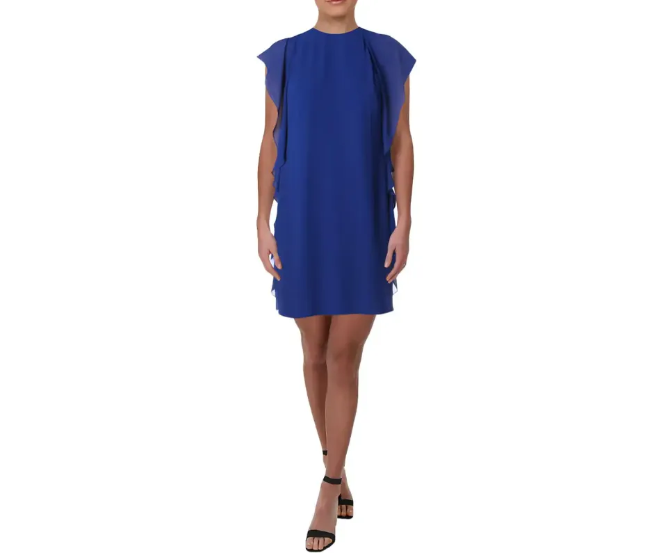 RALPH LAUREN Women's Blue Flutter Sleeved Shift Dress