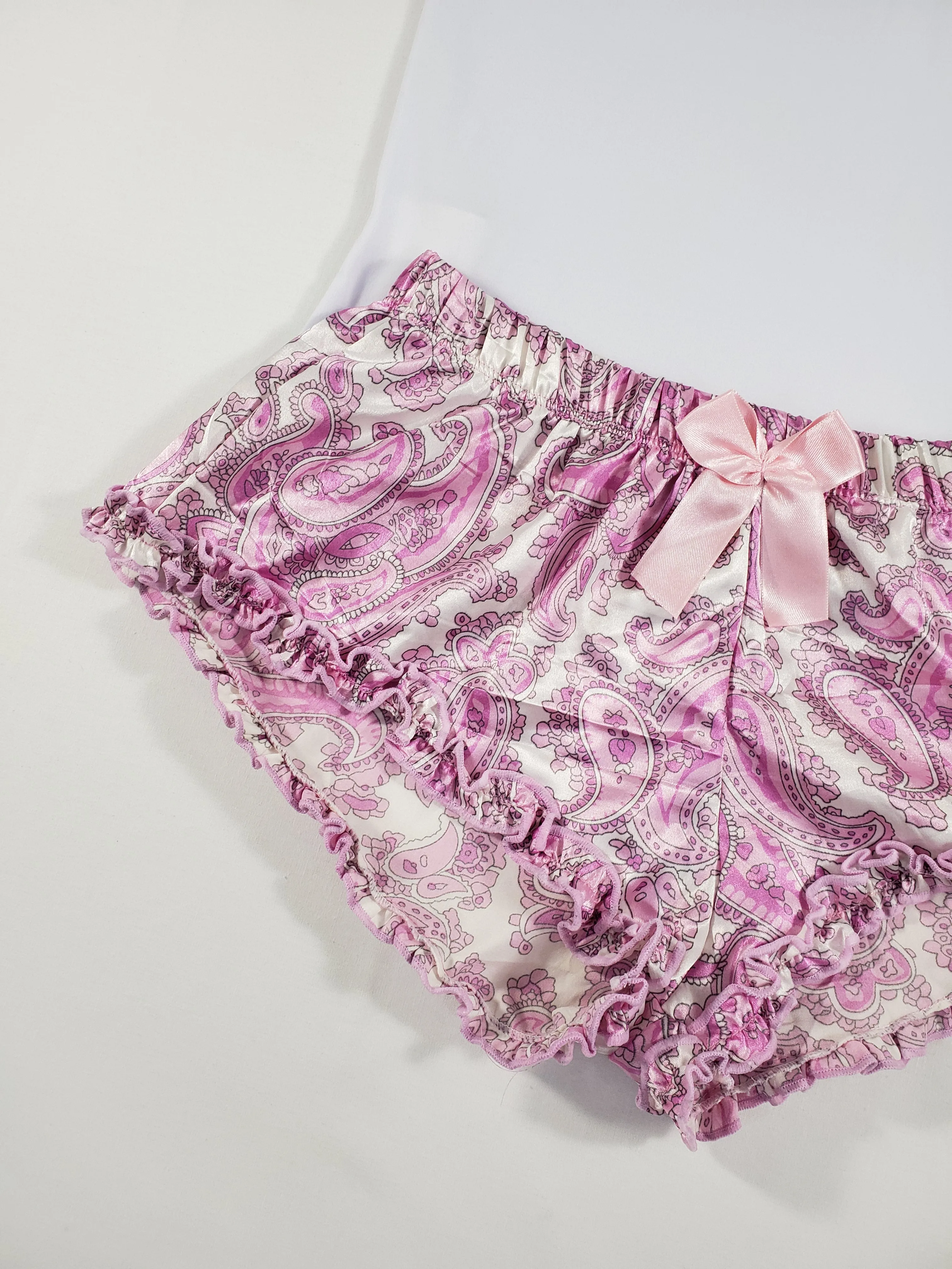 Sexy Women's pajama light purple satin shorts Arabian theme white blouse