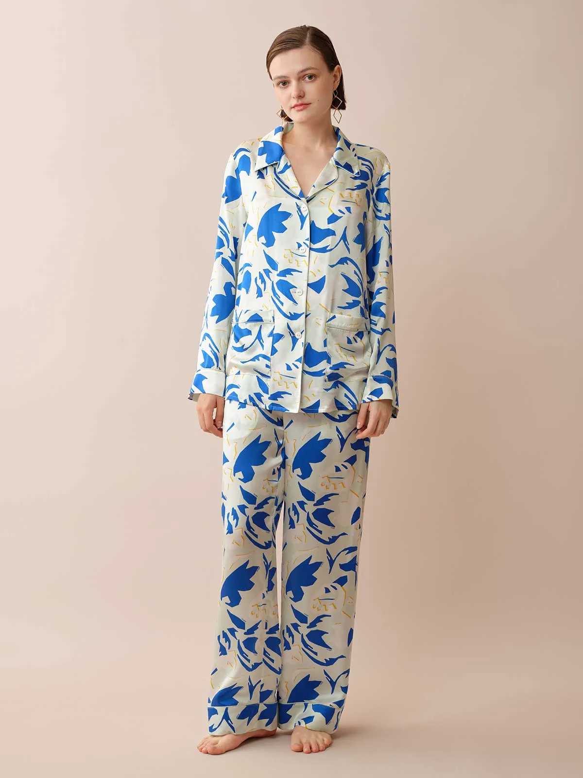 SILKINC Blue Lotus Long Sleeve Pajama Set