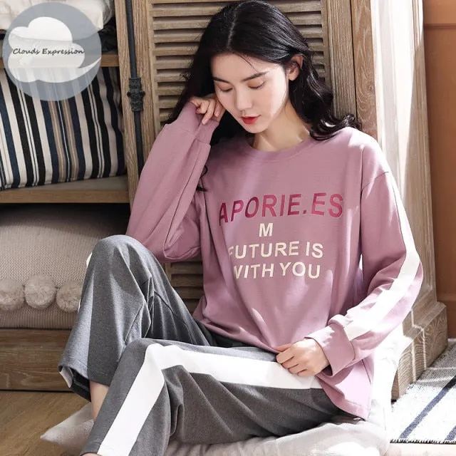 VenusFox Women's Sleep Lounge Pajama Long Sleeved Woman Pajama Set Cartoon Pajamas Cotton Sleepwear