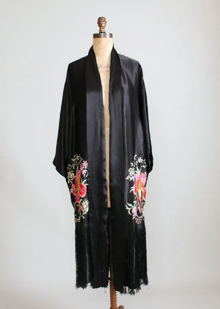 Vintage 1920s Embroidered Silk Fringe Robe