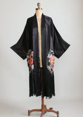 Vintage 1920s Embroidered Silk Fringe Robe