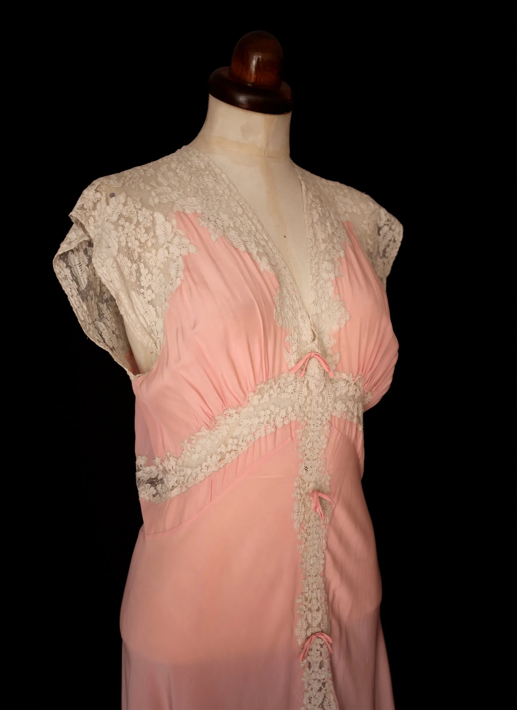 Vintage 1930s Pink Silk Lace Negligee Dress