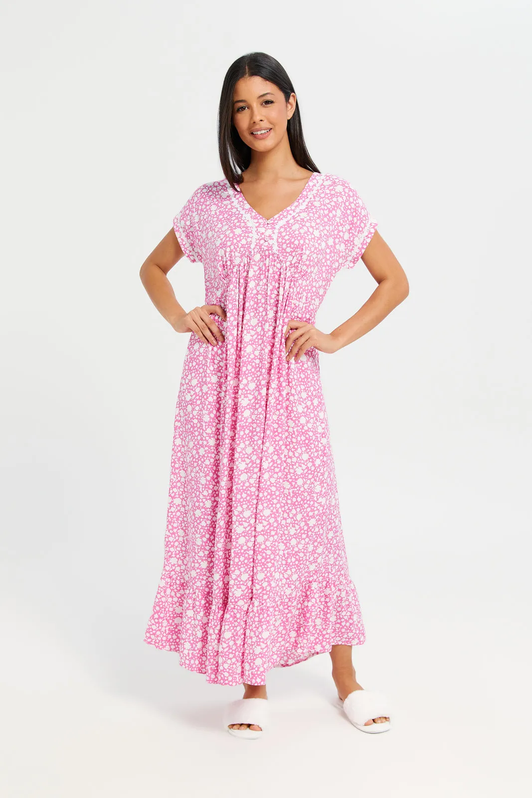 Women Assorted Short Sleeve Printed Nightgown