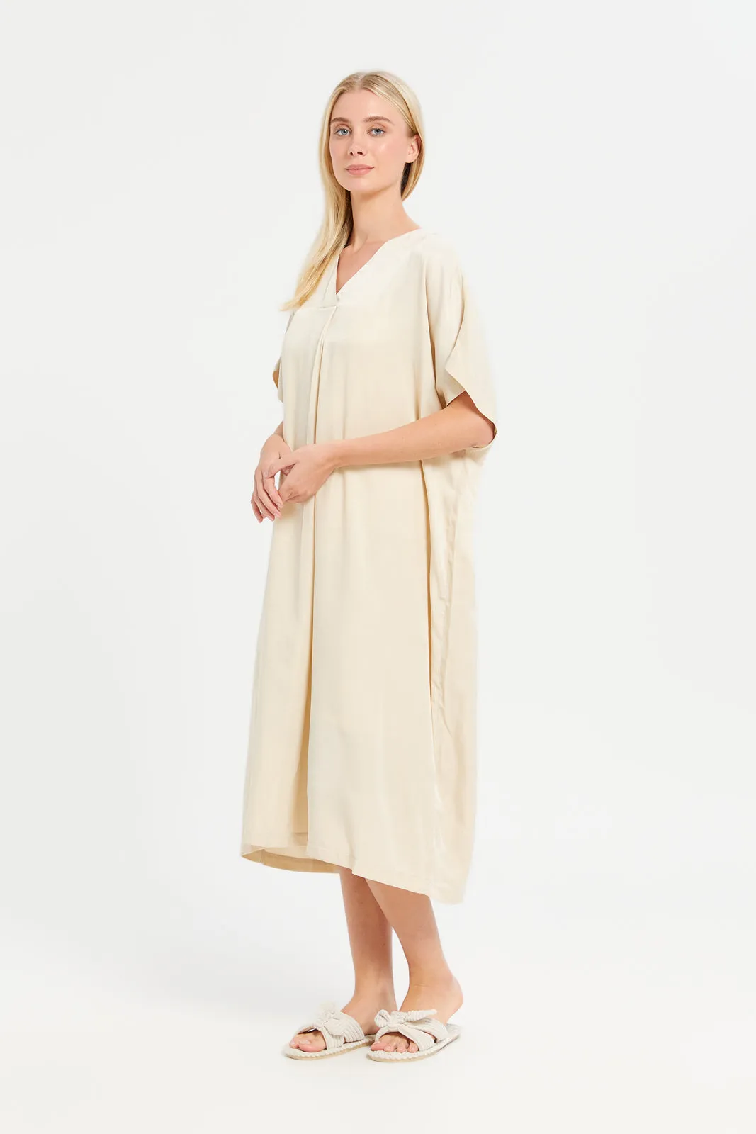 Women Beige Kaftan Nightgown