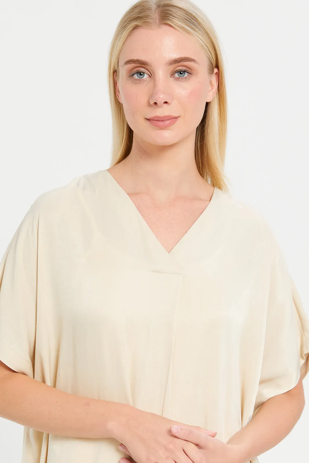 Women Beige Kaftan Nightgown