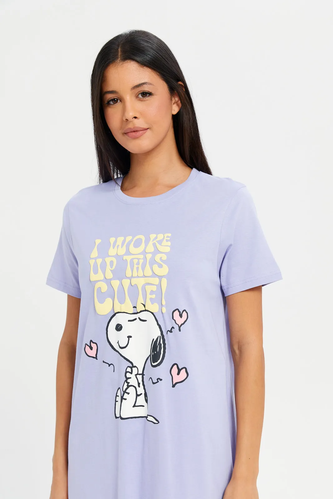 Women Lilac Snoopy Print Nightshirt