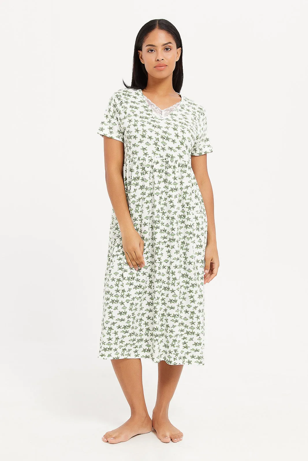 Women Mint Aop Knit Nightgown