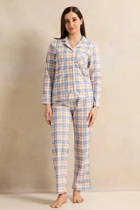 Women Multicolour Flannel Checkered Pajama Set (2 Piece)