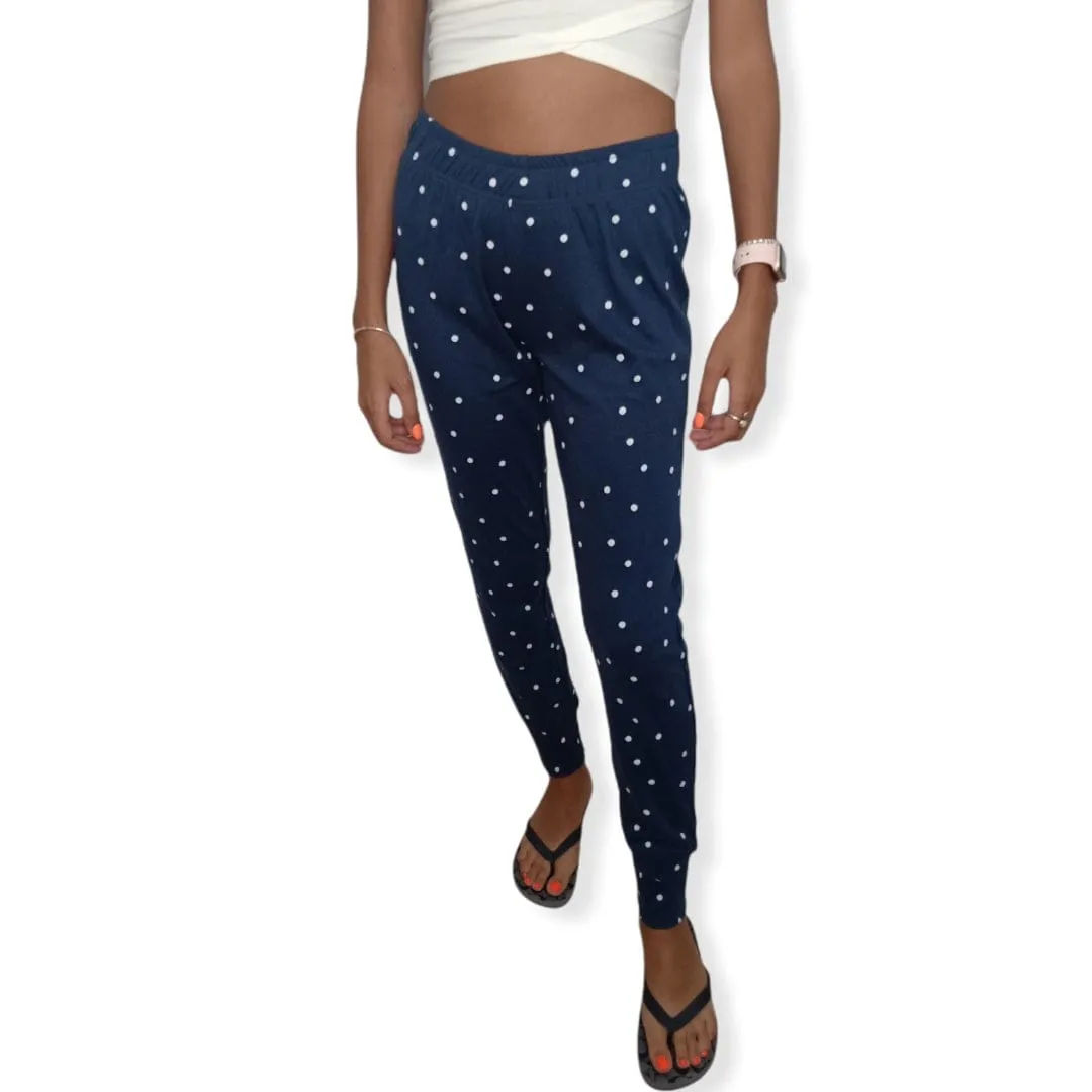 Women Pajama Pants - Blue x White dots