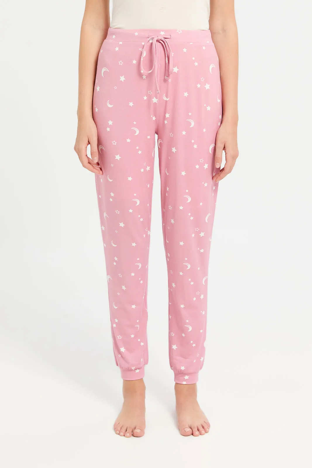 Women Pink Printed Pyjama Set (2 Piece)