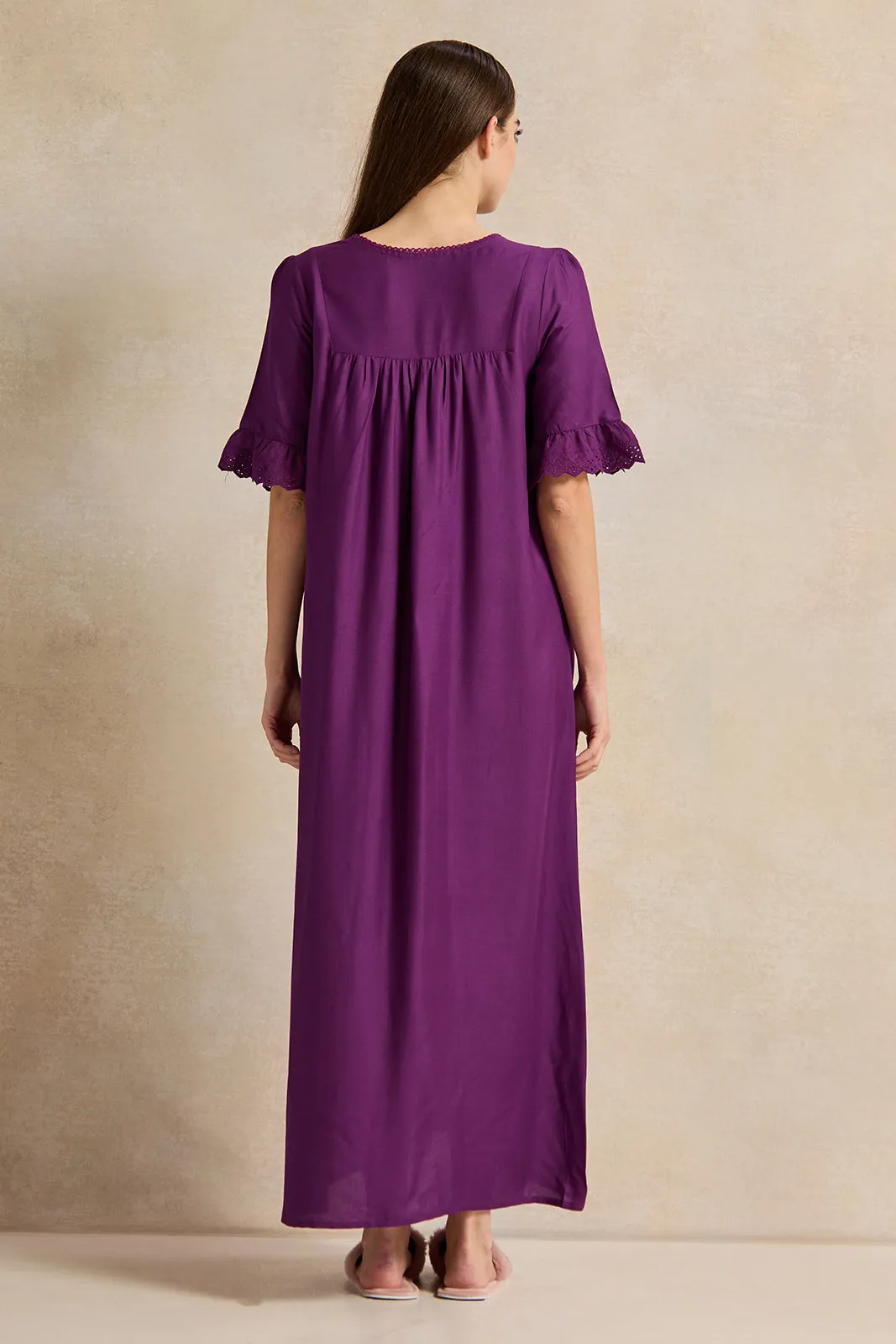 Women Purple With Ruffles Nightgown