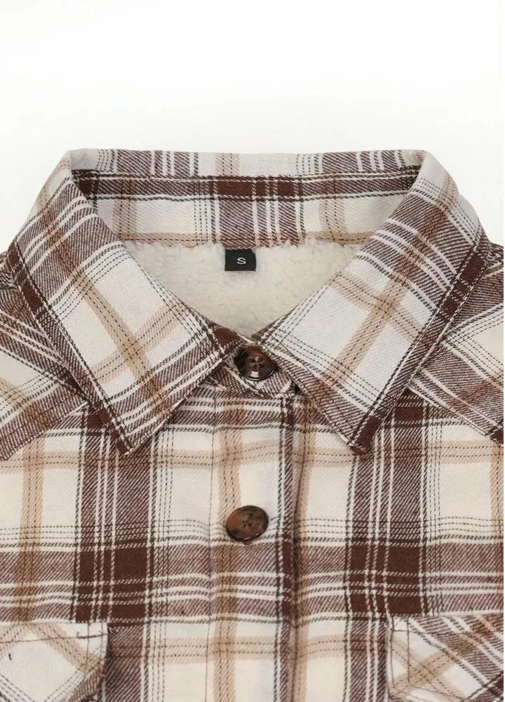 Women's Flannel Shirt Jacket,Sherpa-Lined Plaid