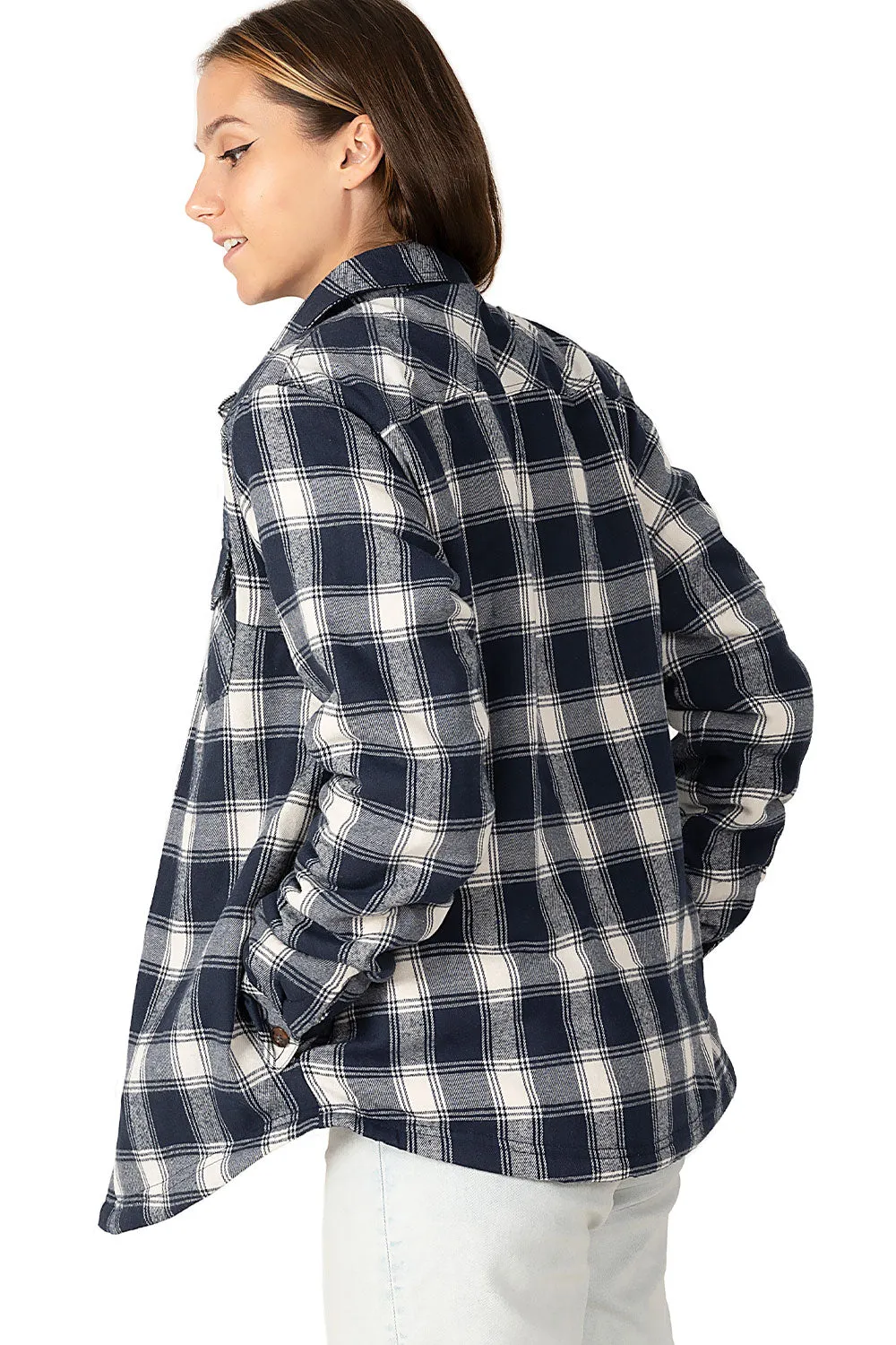 Women's Flannel Shirt Jacket,Sherpa-Lined Plaid