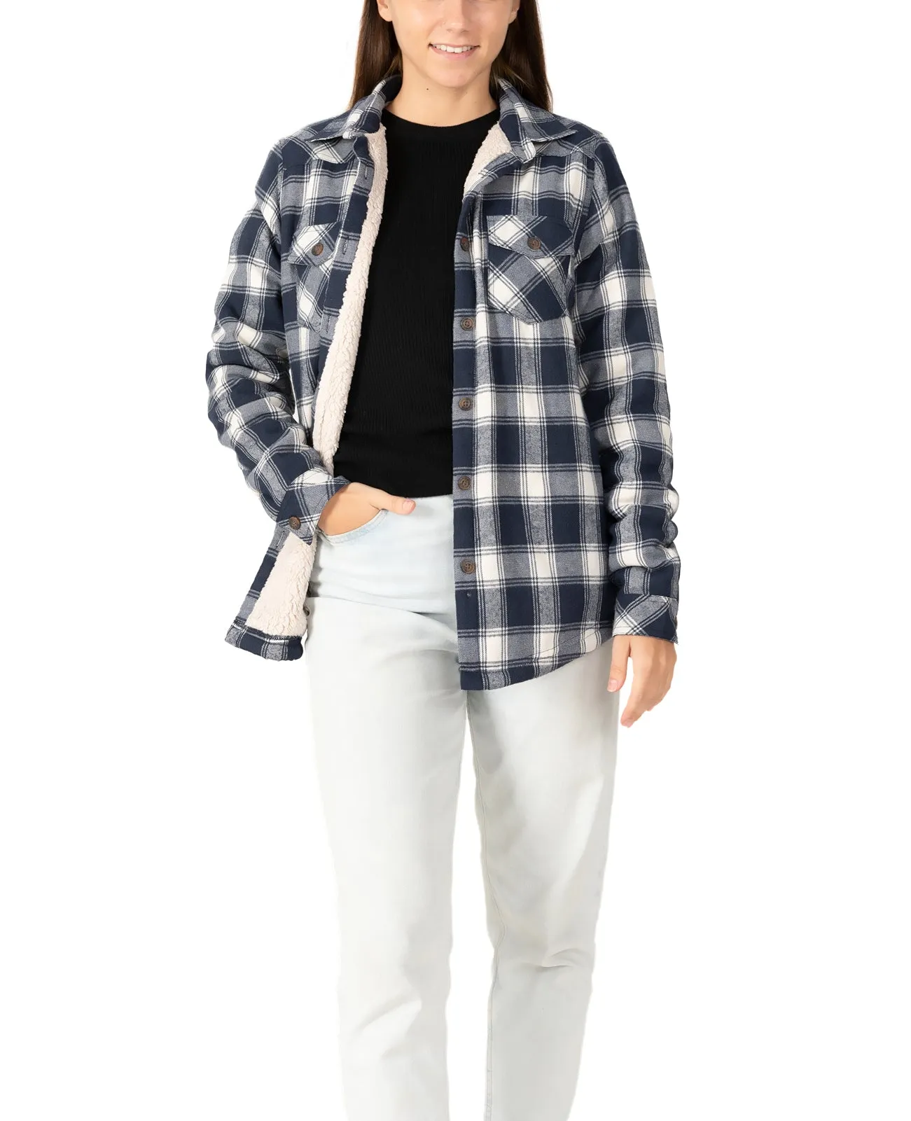 Women's Flannel Shirt Jacket,Sherpa-Lined Plaid