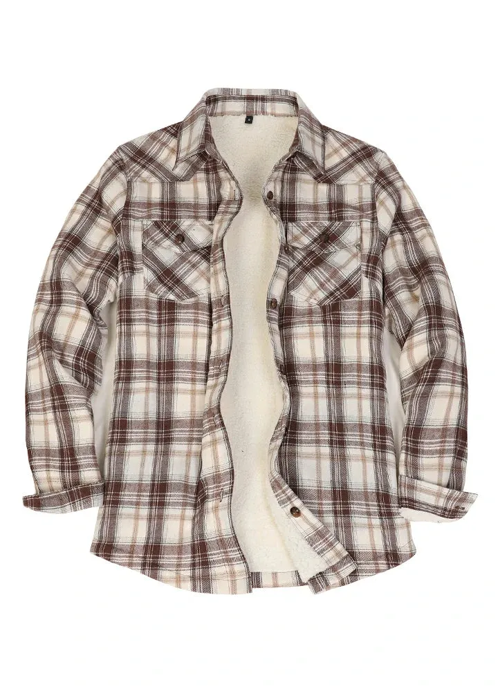 Women's Flannel Shirt Jacket,Sherpa-Lined Plaid