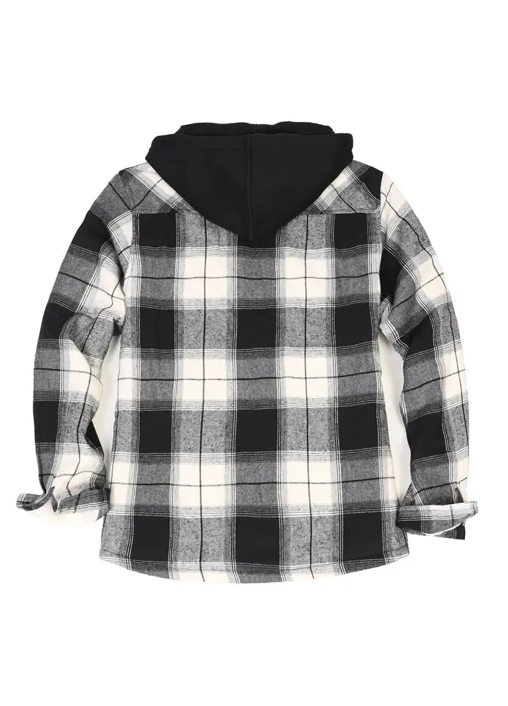 Women's Matching Family Black White Sherpa-Lined Flannel Hoodie