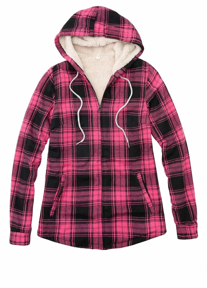 Women's Matching Family Zip Up Pink Plaid Flannel Hoodie