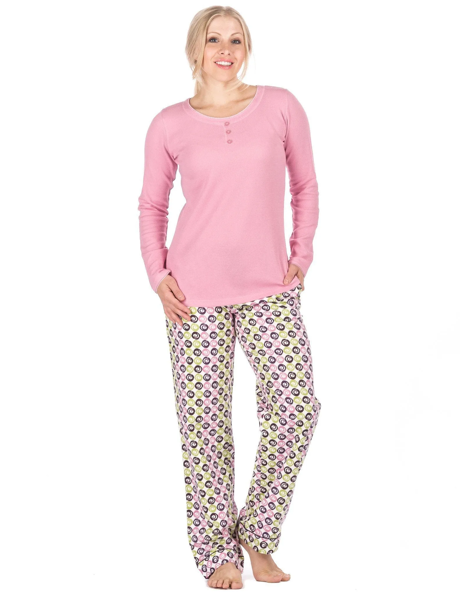 Womens Premium 100% Cotton Flannel Loungewear Set - Relaxed Fit - Swirly Daze - Purple/Green