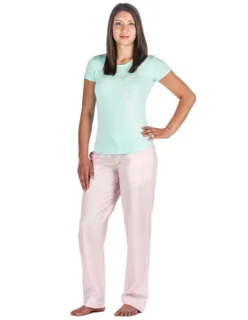 Women's Premium Cotton Poplin Lounge/Sleepwear Set - Starlight - Pink/Aqua