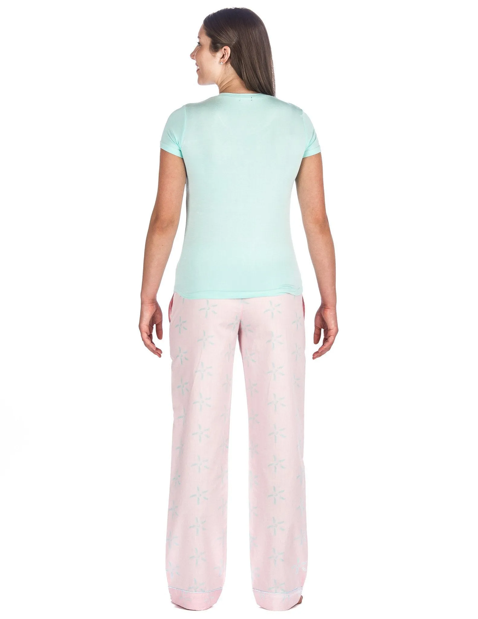 Women's Premium Cotton Poplin Lounge/Sleepwear Set - Starlight - Pink/Aqua